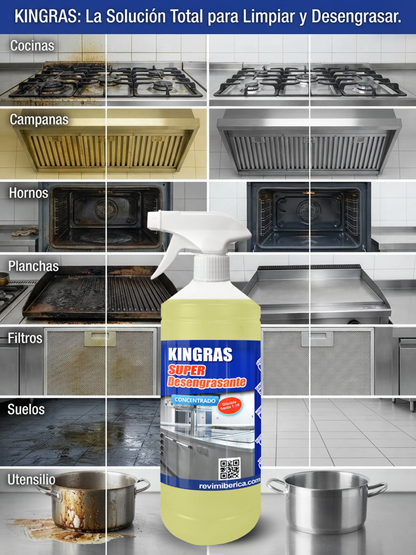 KINGRAS - SUPER DESENGRASANTE concentrado para cocinas - Desengrasante diluible para cocinas y talleres - KINGRAS
