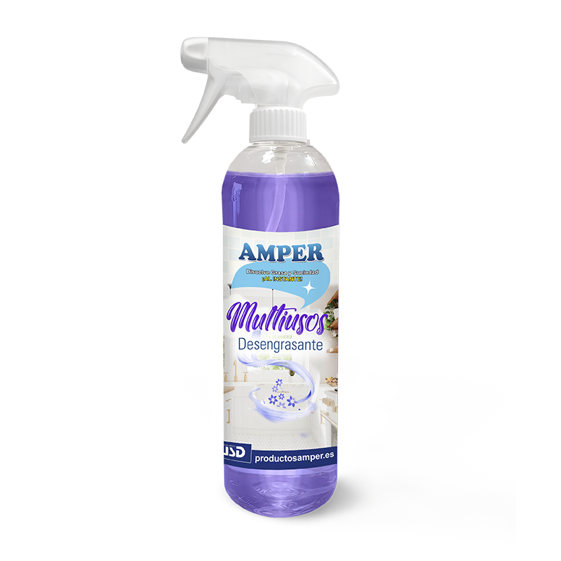 Desengrasante Multiusos AMPER 500 ml. Disuelve grasa y suciedad en cocina, horno o campana sin dañar las manos ni las superficies.
