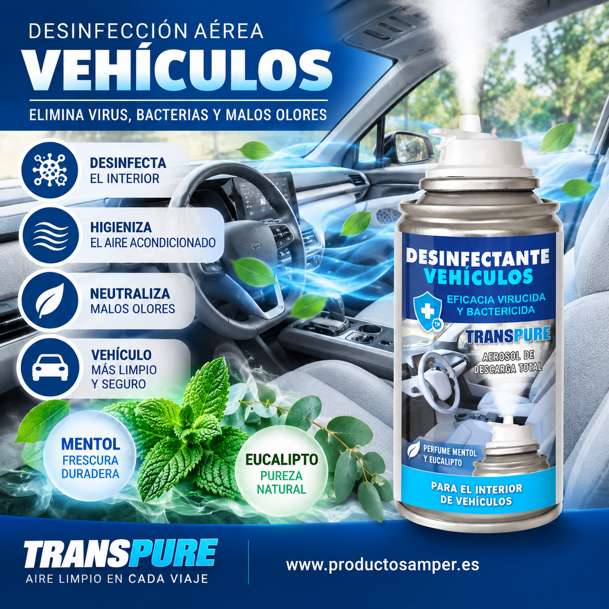 limpieza interior vehículo, aerosol desinfectante vehículos