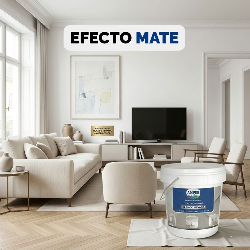 Pintura plástica al agua 4LITROS, efecto mate interior y exterior AMPER COLOR – Alta cubrición, lavable y de secado rápido