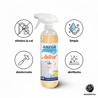 Antes y después de azulejos de baño con cal eliminada usando antical AMPER aroma limón
