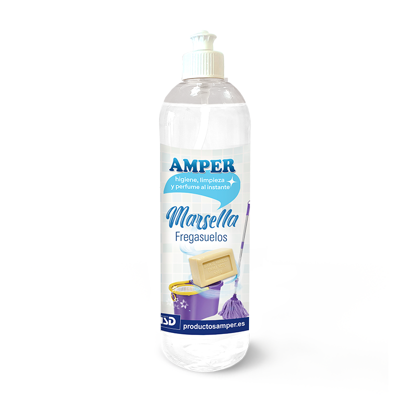 Fregasuelos AMPER Marsella 500 ml. Inspirado en el jabón natural, limpia y deja sensación de hogar cuidado.