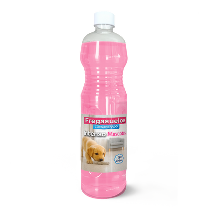 Fregasuelos concentrado AMPER Mascotas 1L, aroma floral y pH neutro. Limpieza profunda y segura para suelos donde conviven animales.