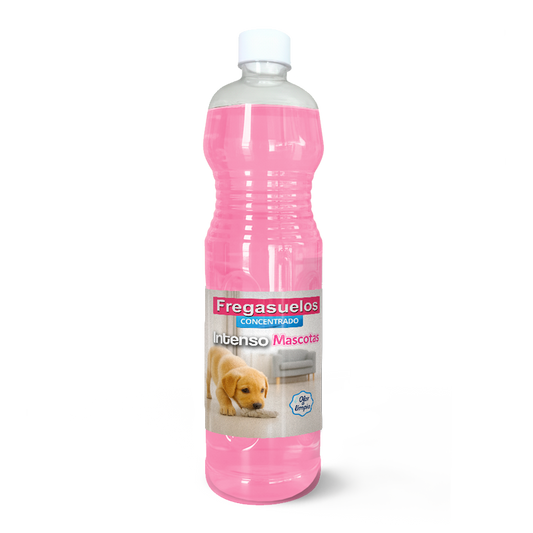 Fregasuelos concentrado AMPER Mascotas 1L, aroma floral y pH neutro. Limpieza profunda y segura para suelos donde conviven animales.