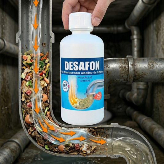 DESAFON Gel desatascador de tuberías – Eliminador rápido de atascos para cocina y baño - Desatasca fregaderos y tuberías sin dañarlas– Gel potente para eliminar atascos difíciles en el hogar