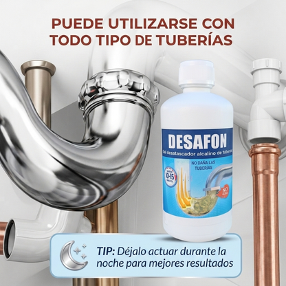 DESAFON Gel desatascador de tuberías – Eliminador rápido de atascos para cocina y baño - Desatasca fregaderos y tuberías sin dañarlas– Gel potente para eliminar atascos difíciles en el hogar