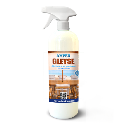 Botella de 1 litro de GLEYSE AMPER con pulverizador, abrillantador nutritivo para limpiar, nutrir, proteger y realzar el brillo de muebles y superficies de madera.