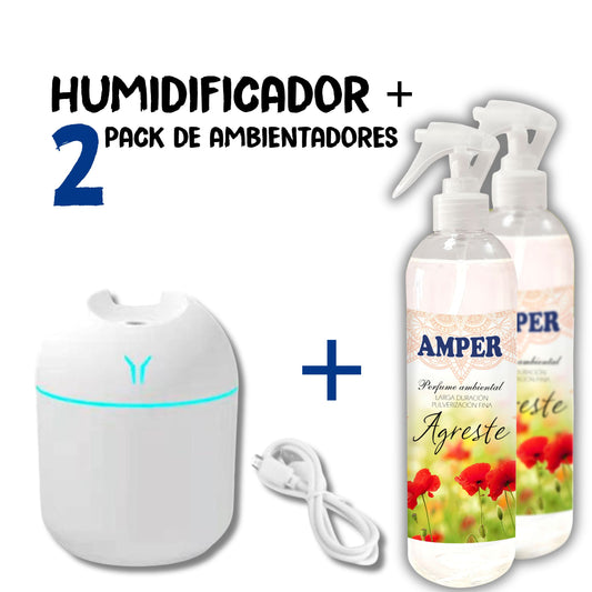 Humidificador con Pack de 2 Recambios de Ambientador – 250 ml cada uno