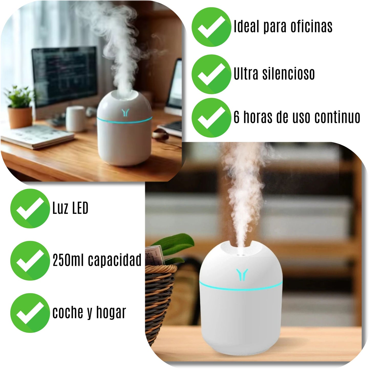 Humidificador con Pack de 2 Recambios de Ambientador – 250 ml cada uno