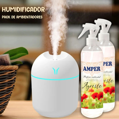 Humidificador con Pack de 2 Recambios de Ambientador – 250 ml cada uno