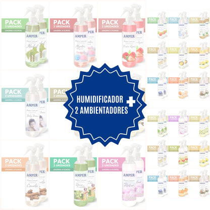 Humidificador con Pack de 2 Recambios de Ambientador – 250 ml cada uno