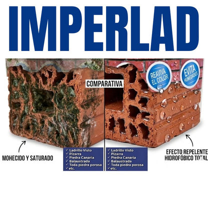 IMPERLAD – Impermeabilizante transparente  | Protector Hidrorrepelente | Transparente para Ladrillo y Fachadas | Resistente al calor, viento y frío extremo.