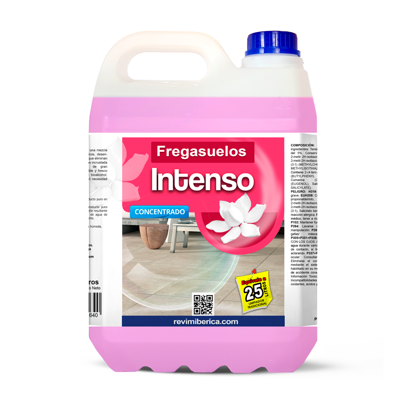 Fregasuelos INTENSO AMPER, limpieza profesional con aroma floral intenso y duradero.
