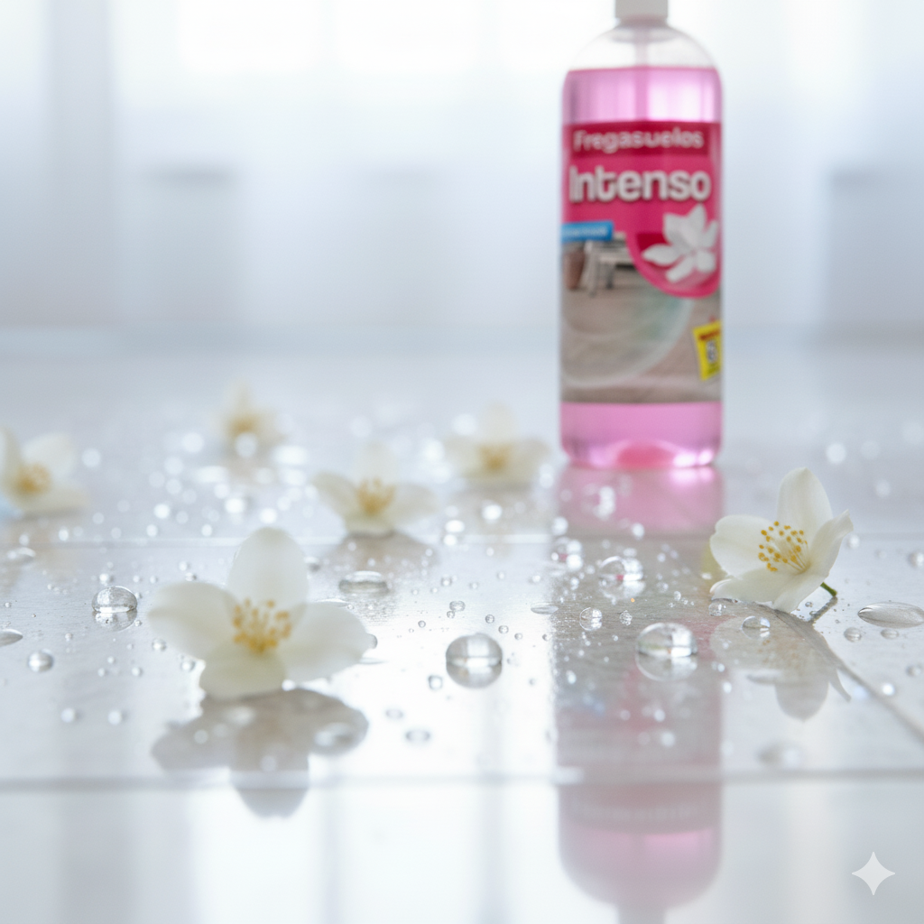 Fregasuelos INTENSO AMPER, limpieza profesional con aroma floral intenso y duradero.