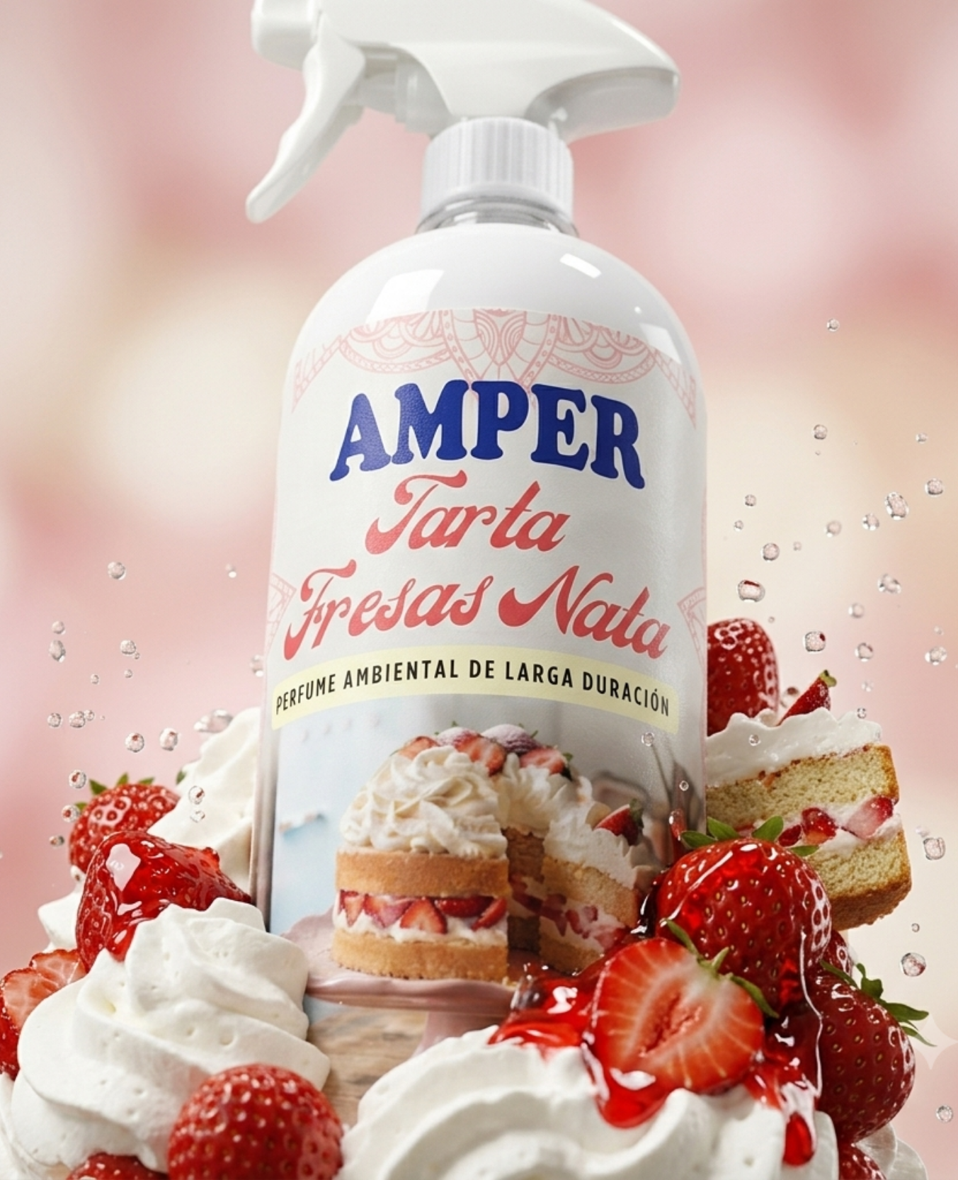 Nuevo ambientador Amper Tarta de Fresas con Nata de larga duración de litro fabricado en españa