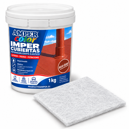 Kit de Reparación e Impermeabilización para Goteras y Filtraciones – 1 kg + Velo de Fibra de Poliéster