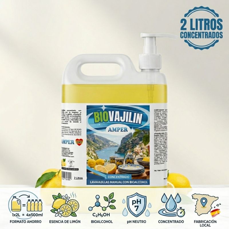 Lavavajillas BIO con aroma a limón – Concentrado con bioalcohol, dosificador y alto rendimiento