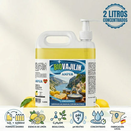 Lavavajillas BIO con aroma a limón – Concentrado con bioalcohol, dosificador y alto rendimiento