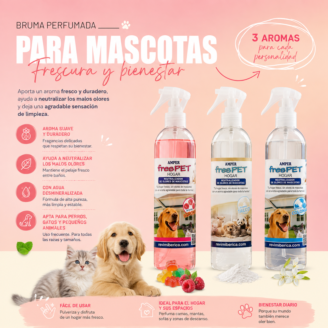 Bruma Perfumada para Perros | Aroma Chuches, Talco y Colonia | AMPER