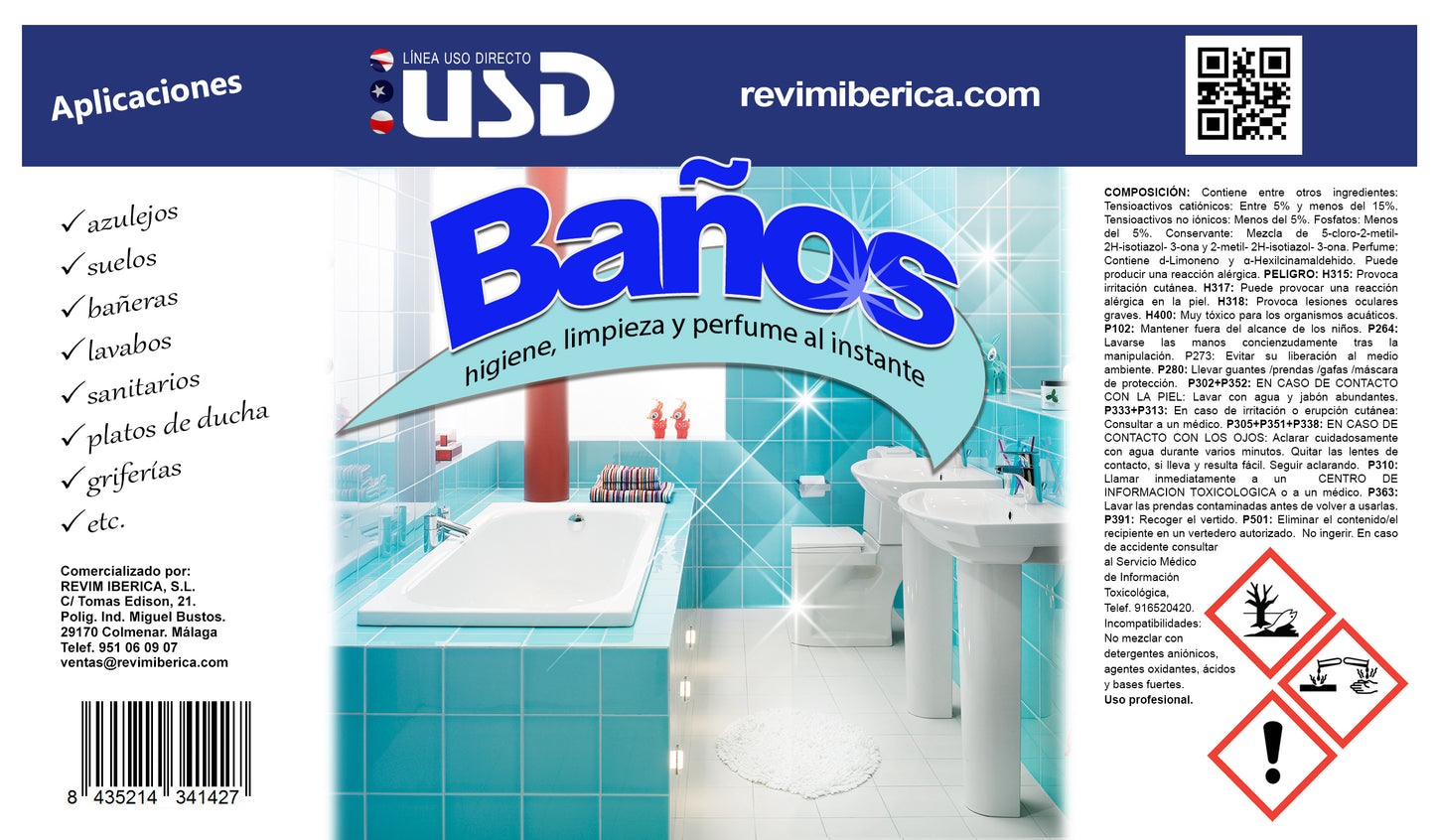 Producto de limpieza para baños AMPER con acción desincrustante y efecto brillante