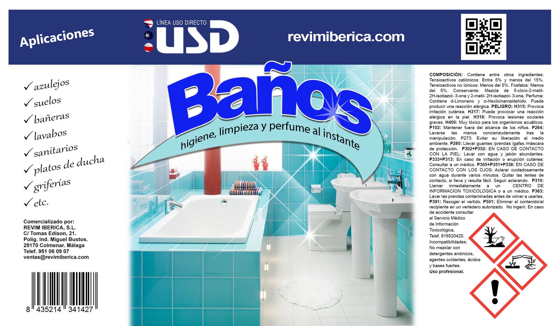 Producto de limpieza para baños AMPER con acción desincrustante y efecto brillante
