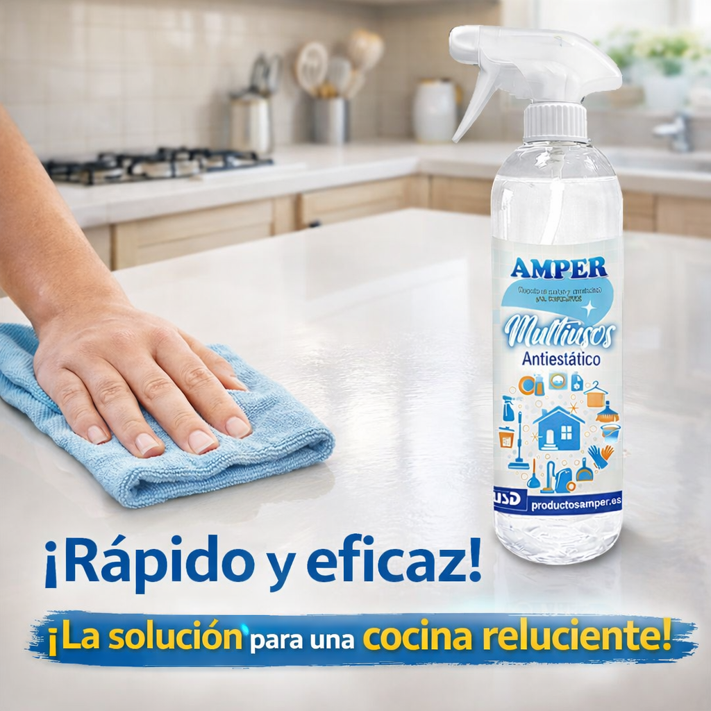 Limpiador de encimeras con amoniaco suave para eliminar grasa y suciedad diaria en cocinas 