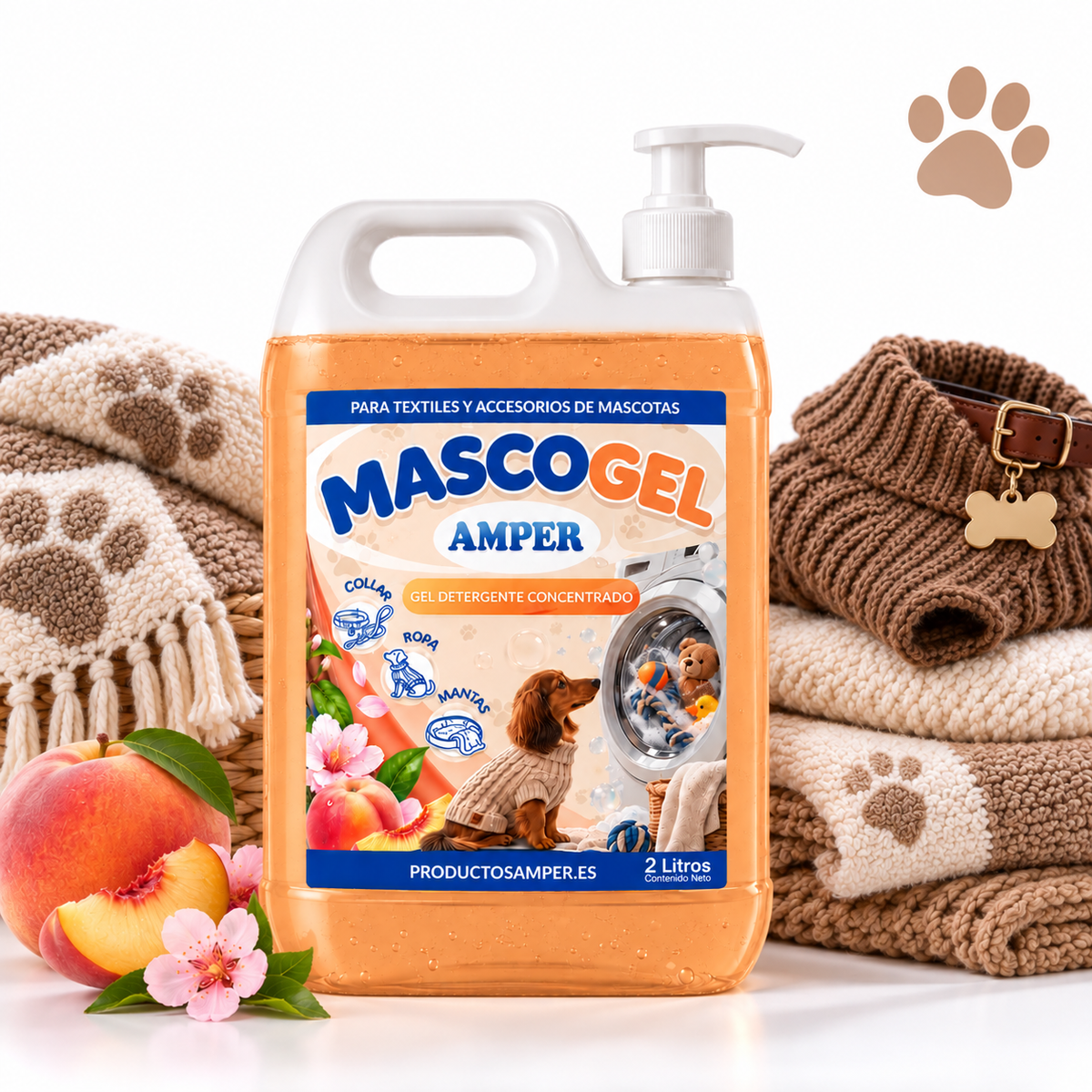 MASCOGEL 2 litros, gel detergente concentrado para textiles y accesorios de mascotas