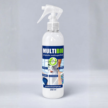 Botella de 250 ml de MULTIBIO limpiador multisuperficies con bioalcohol y pulverizador