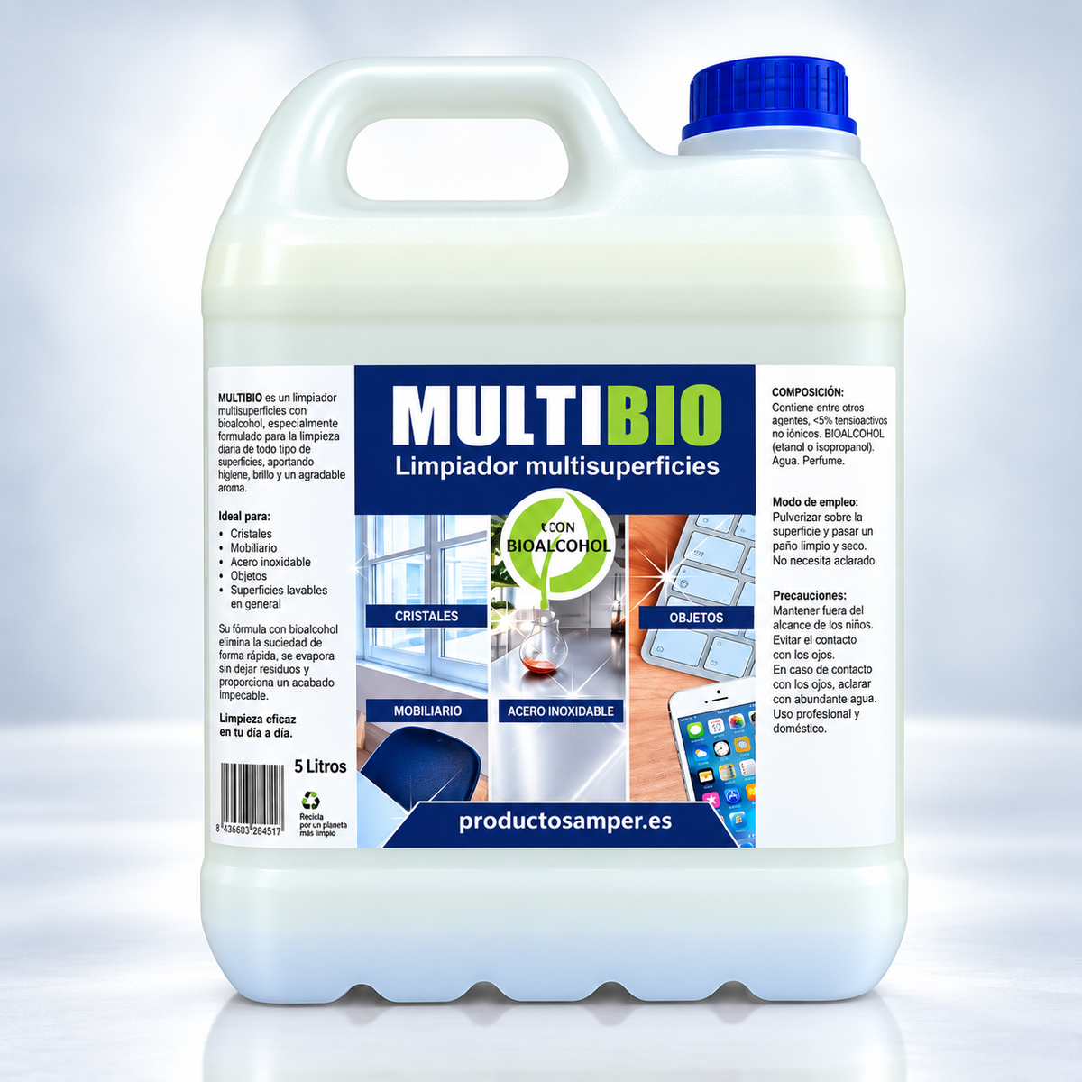 Garrafa de 5 litros de MULTIBIO limpiador multisuperficies con bioalcohol