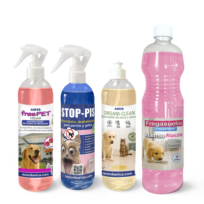 Pack limpieza para mascotas – 4 PRODUCTOS para control de olores y orina en perros y gatos