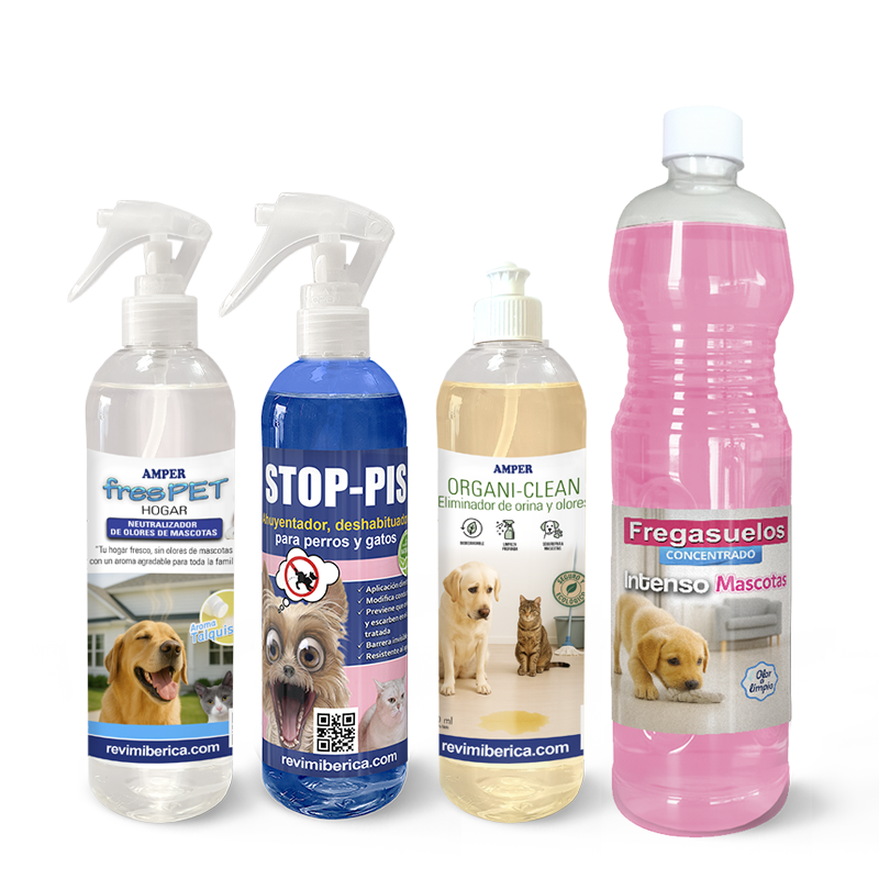 Pack limpieza para mascotas – 4 PRODUCTOS para control de olores y orina en perros y gatos