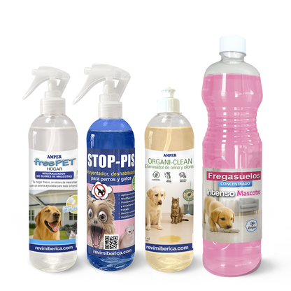 Pack limpieza para mascotas – 4 PRODUCTOS para control de olores y orina en perros y gatos