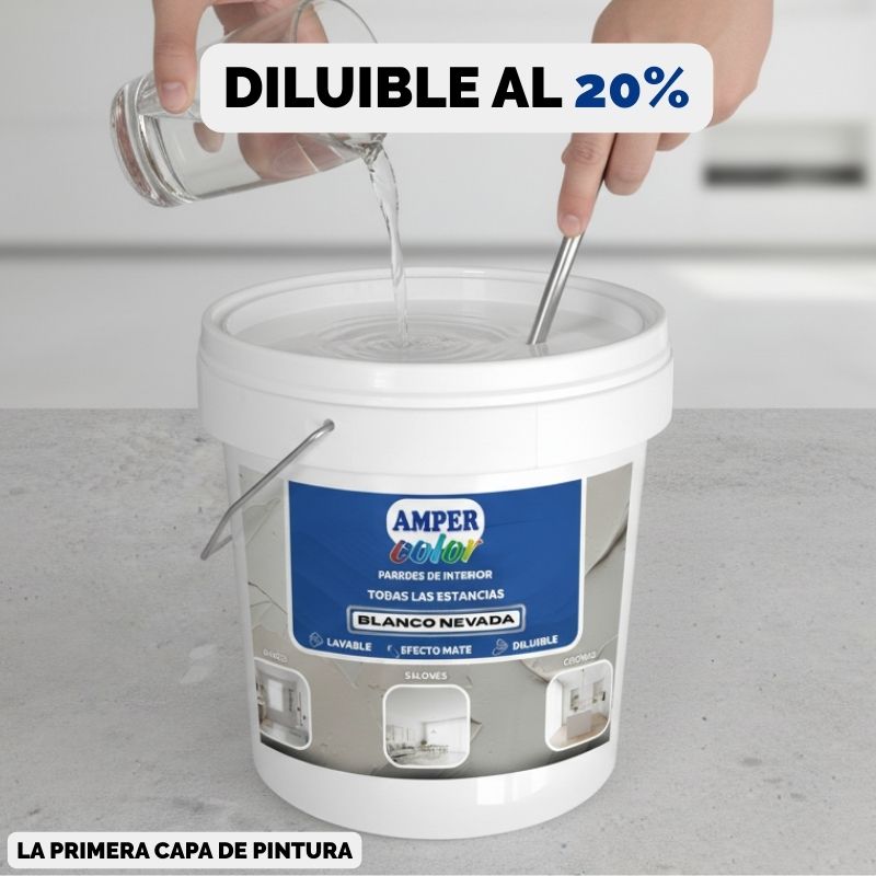 Pintura plástica al agua 4LITROS, efecto mate interior y exterior AMPER COLOR – Alta cubrición, lavable y de secado rápido
