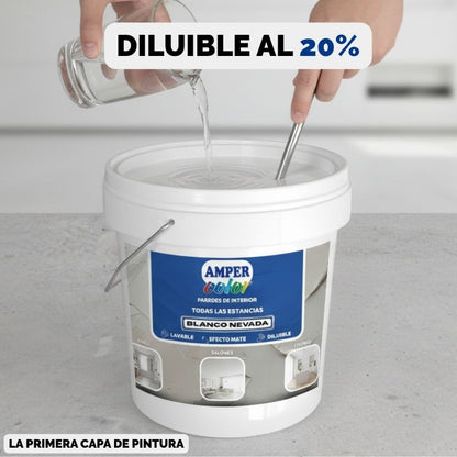 Pintura plástica al agua 4LITROS, efecto mate interior y exterior AMPER COLOR – Alta cubrición, lavable y de secado rápido