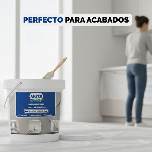 Pintura plástica al agua 4LITROS, efecto mate interior y exterior AMPER COLOR – Alta cubrición, lavable y de secado rápido