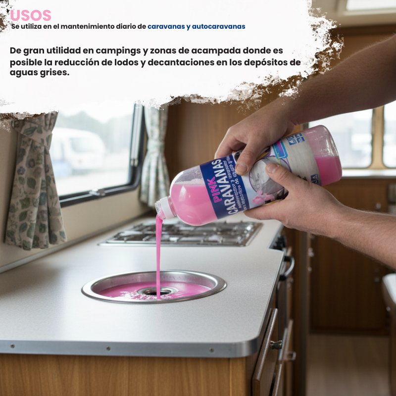 Aditivo Ambientador para Depósitos de Aguas Grises | Autocaravanas y furgonetas camper Limpias y Sin Olores. PINK CARAVANAS