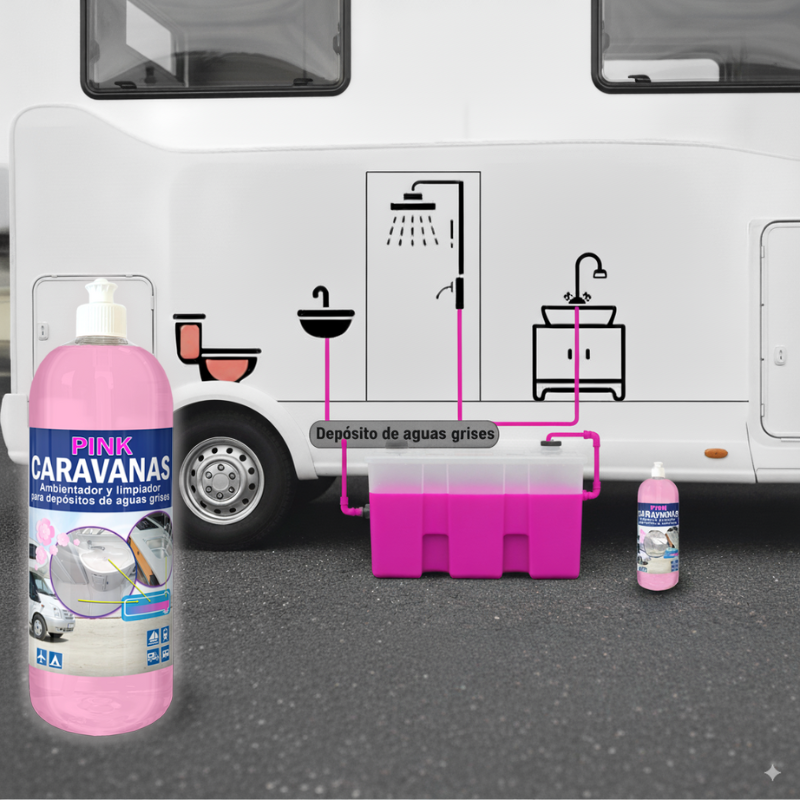 Aditivo Ambientador para Depósitos de Aguas Grises | Autocaravanas y furgonetas camper Limpias y Sin Olores. PINK CARAVANAS