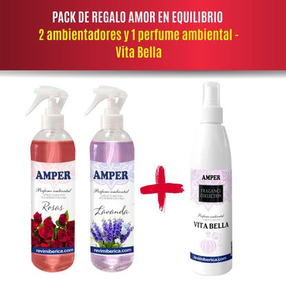 Pack regalo San Valentín AMPER con rosas, lavanda y perfume ambiental Vita Bella