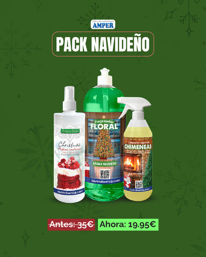Pack navideño AMPER con ambientador, fregasuelos y limpiador de chimeneas, uso festivo