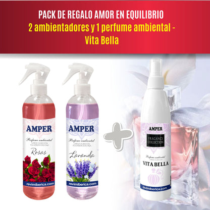 Pack regalo San Valentín AMPER con rosas, lavanda y perfume ambiental Vita Bella