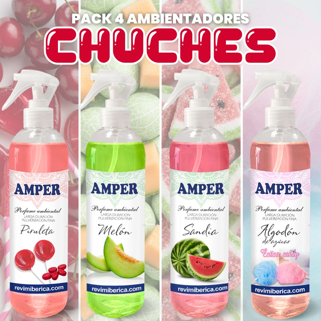Pack de ambientadores CHUCHES AMPER con aromas de piruleta, sandía, melón y algodón