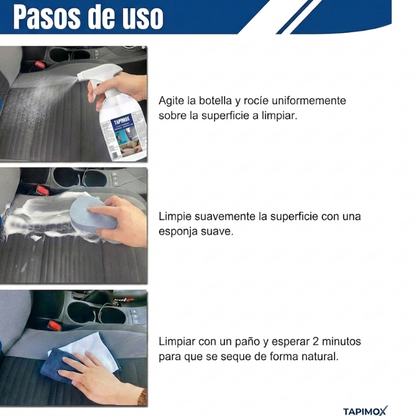 TAPIMOX - Limpia tapicerías, moquetas, alfombras para coches- Eliminador de suciedad en tejidos y techos