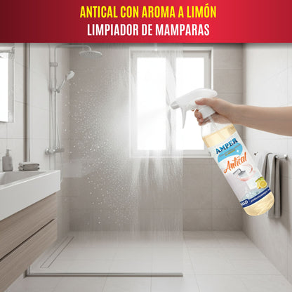 Superficie de baño limpia, sin cal y brillante tras usar antical AMPER