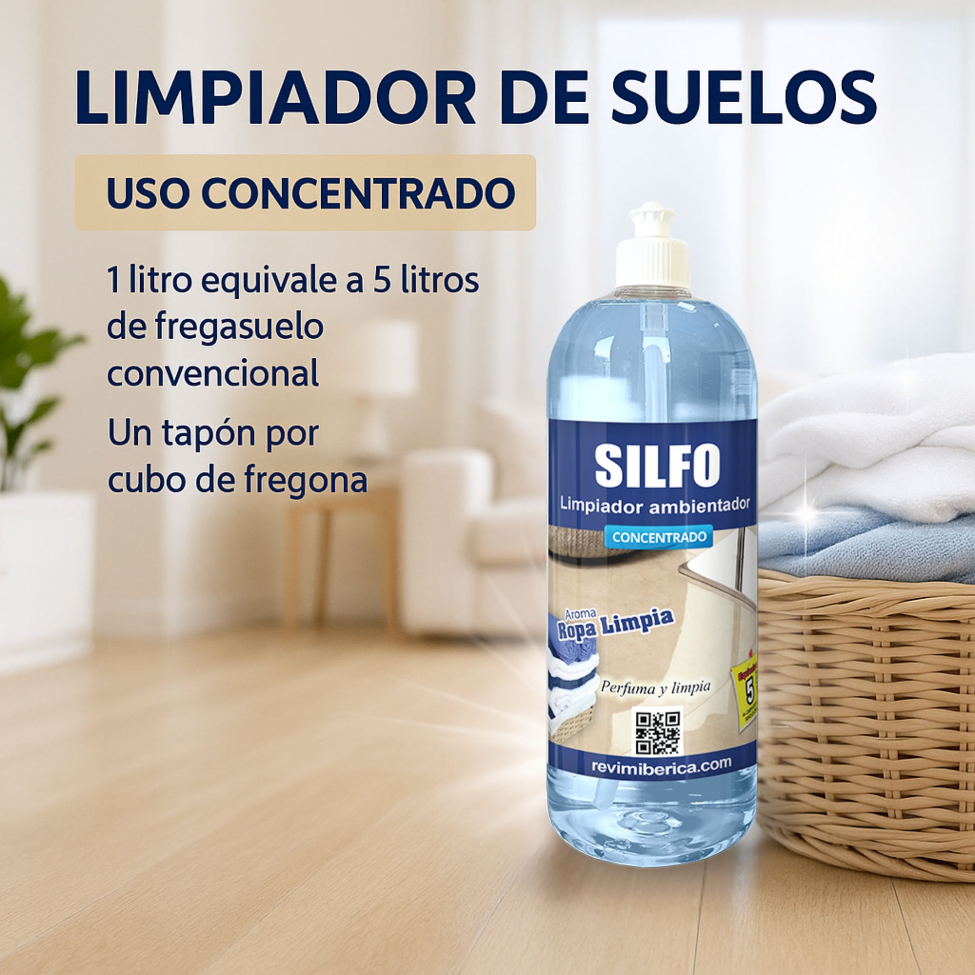 Limpiador ambientador SILFO Ropa Limpia de AMPER, limpieza profunda con aroma fresco y duradero.