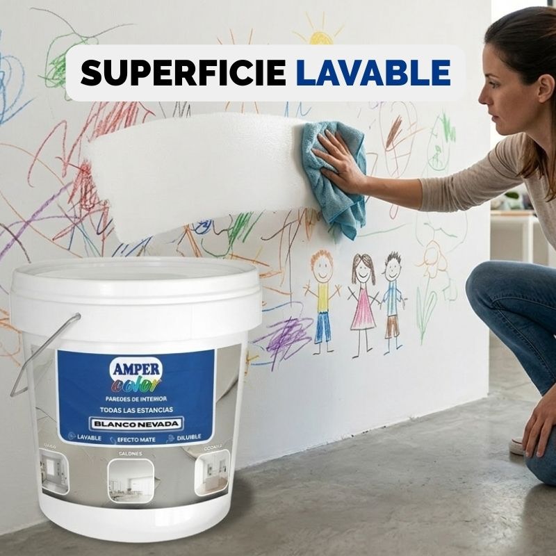 Pintura plástica al agua 4LITROS, efecto mate interior y exterior AMPER COLOR – Alta cubrición, lavable y de secado rápido