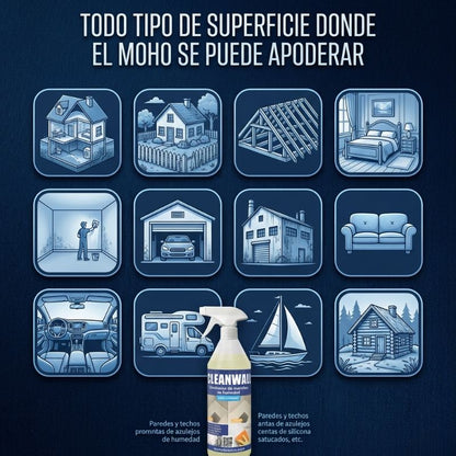 CLEAN WALL - Eliminador de manchas de humedad y hongos - Especial moho en Baños.