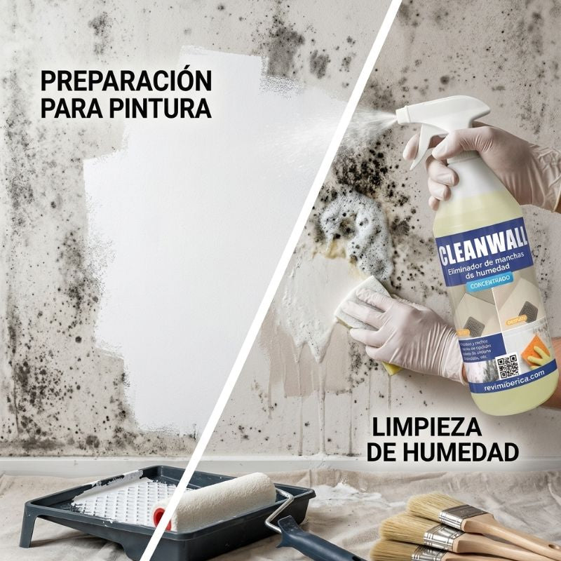 CLEAN WALL - Eliminador de manchas de humedad y hongos - Especial moho en Baños.