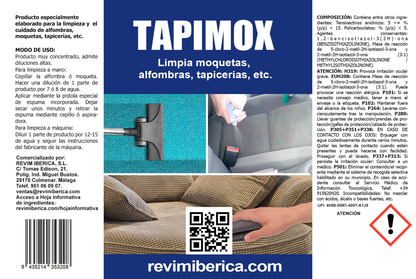 TAPIMOX. Limpia tapicerías, moquetas, alfombras para coches.