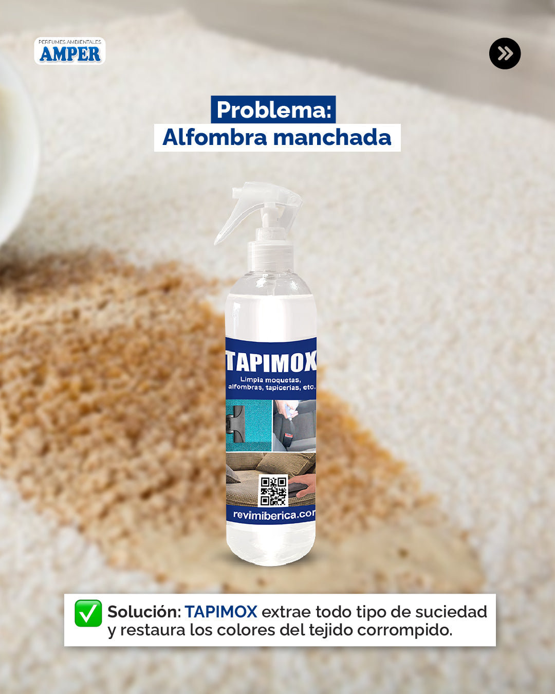 SPRAY ELIMINADOR DE MANCHAS DE ALFOMBRAS Y TEJIDOS AMPER