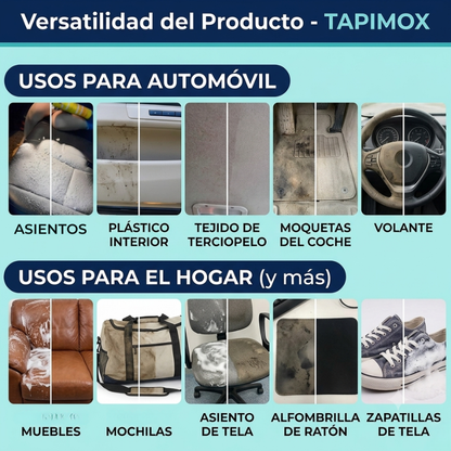 TAPIMOX - Limpia tapicerías, moquetas, alfombras para coches- Eliminador de suciedad en tejidos y techos